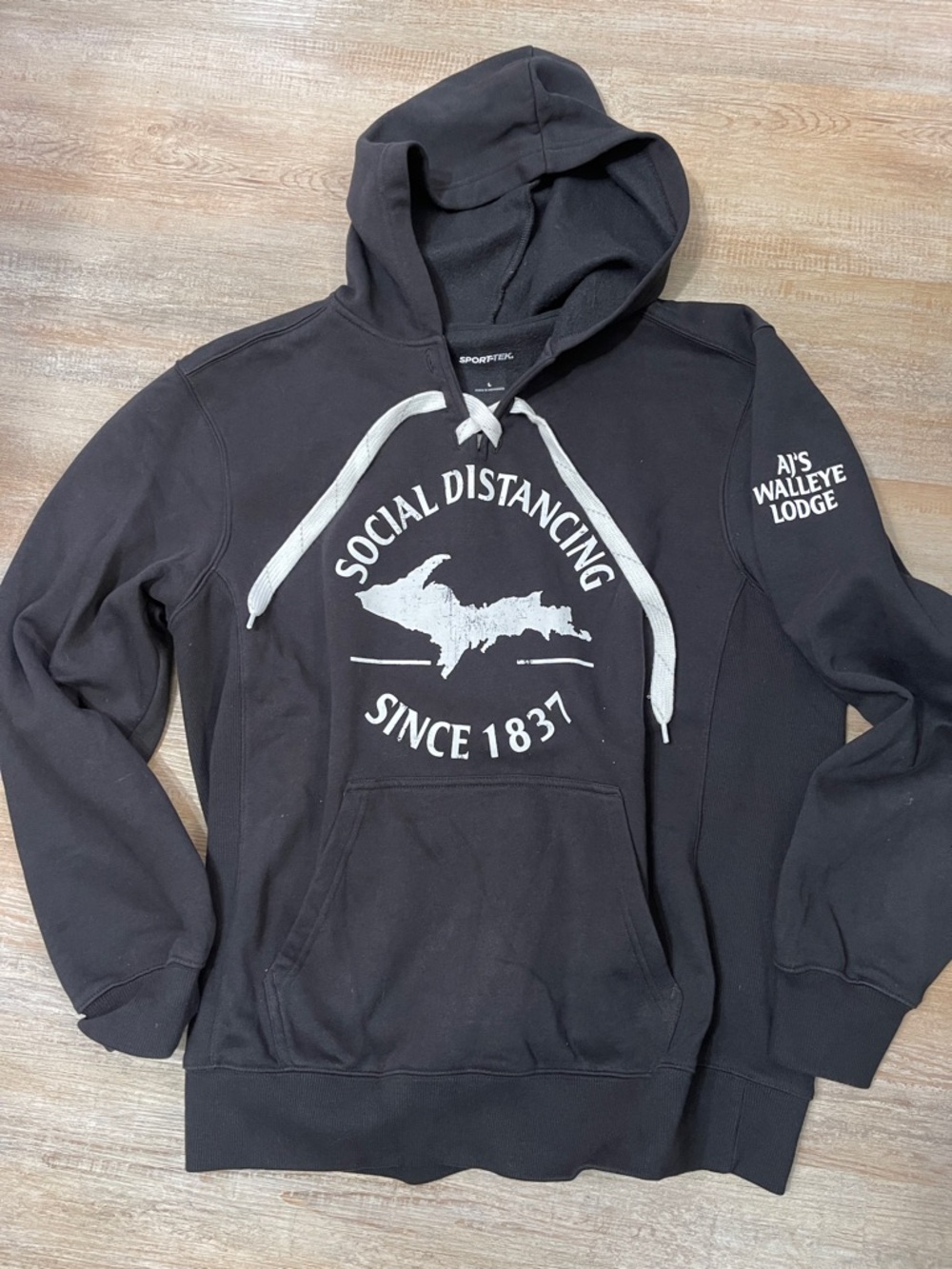 Sport-Tek Black Hoodie with White Graphic and Contrast Drawstrings